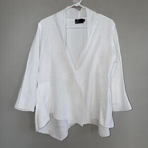 Fenini 100% Linen Cardigan Woman’s Size S White Coastal 3/4 Sleeve Pockets